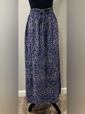 Rebecca Taylor - Navy Floral Print Drawstring Maxi Skirt